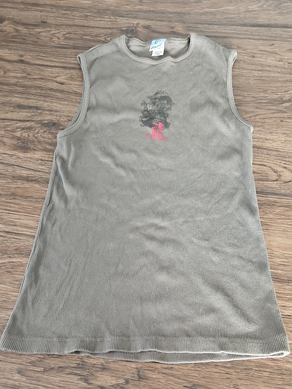 Utility Dark Olive Ribbed Graphic Tank Top Dragon Women's L USA
